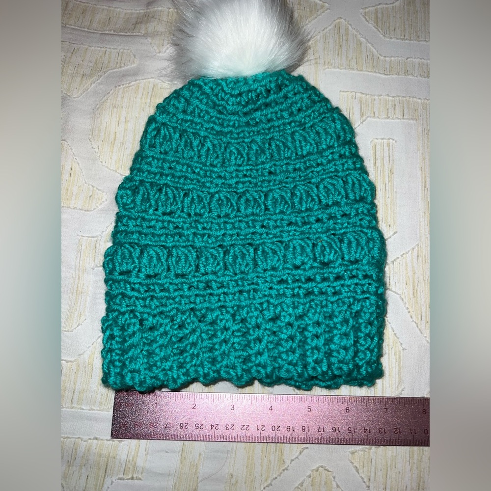 Handmade Crocheted Beanie with Puffball